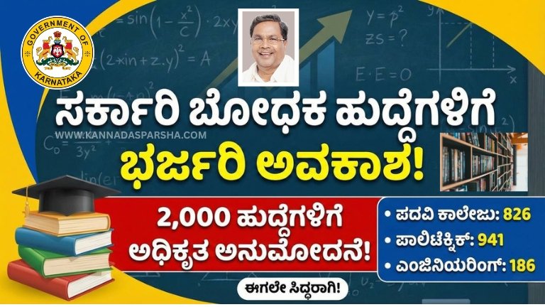 ಸರ್ಕಾರಿ ಉದ್ಯೋಗ ಕನಸಿಗೆ ಮಹತ್ವದ ಅವಕಾಶ: ರಾಜ್ಯದಲ್ಲಿ 2,000 ಬೋಧಕ ಹುದ್ದೆಗಳ ನೇಮಕಕ್ಕೆ ಸರ್ಕಾರದ ಅನುಮೋದನೆ
