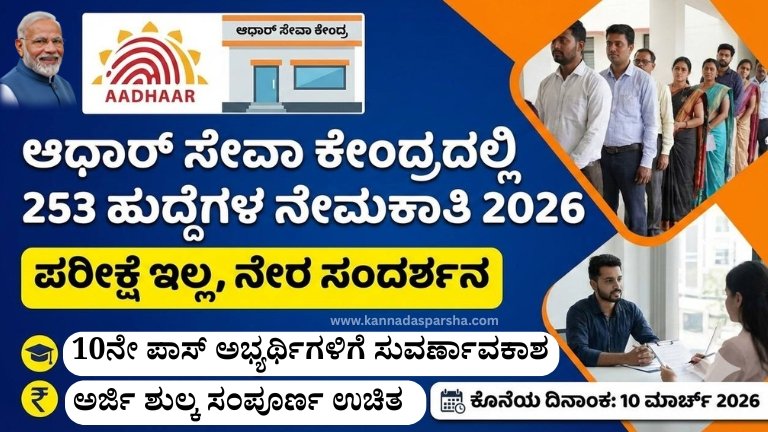 ಆಧಾರ್ ಸೇವಾ ಕೇಂದ್ರದಲ್ಲಿ 253 ಸೂಪರ್ವೈಸರ್ ಮತ್ತು ಆಪರೇಟರ್ ಹುದ್ದೆಗಳ ನೇಮಕಾತಿ ಪ್ರಕಟ. ಪರೀಕ್ಷೆ ಇಲ್ಲದೆ ನೇರ ಸಂದರ್ಶನದ ಮೂಲಕ ಆಯ್ಕೆ. 10ನೇ, ಪಿಯುಸಿ, ಐಟಿಐ, ಡಿಪ್ಲೋಮಾ ಅಭ್ಯರ್ಥಿಗಳಿಗೆ ಅವಕಾಶ. ಅರ್ಜಿ ಶುಲ್ಕ ಇಲ್ಲ. ಸಂಪೂರ್ಣ ವಿವರ ಇಲ್ಲಿ.